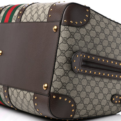 Gucci GG Supreme Monogram Textured Dollar Calfskin Web Studded Large Savoy Duffle Bag Beige Ebony 8 of 8