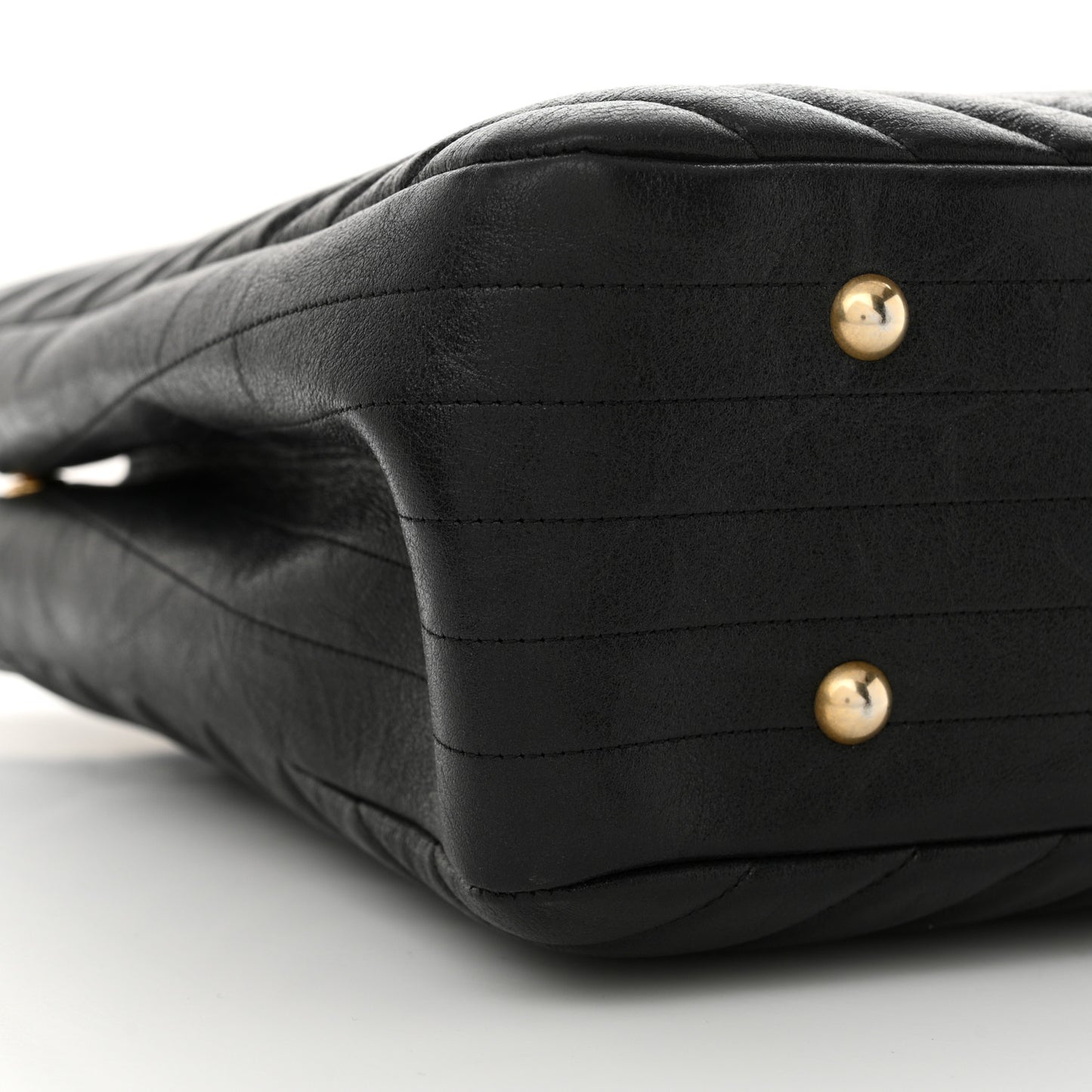 Iridescent Calfskin Chevron Quilted Shopping Tote Black