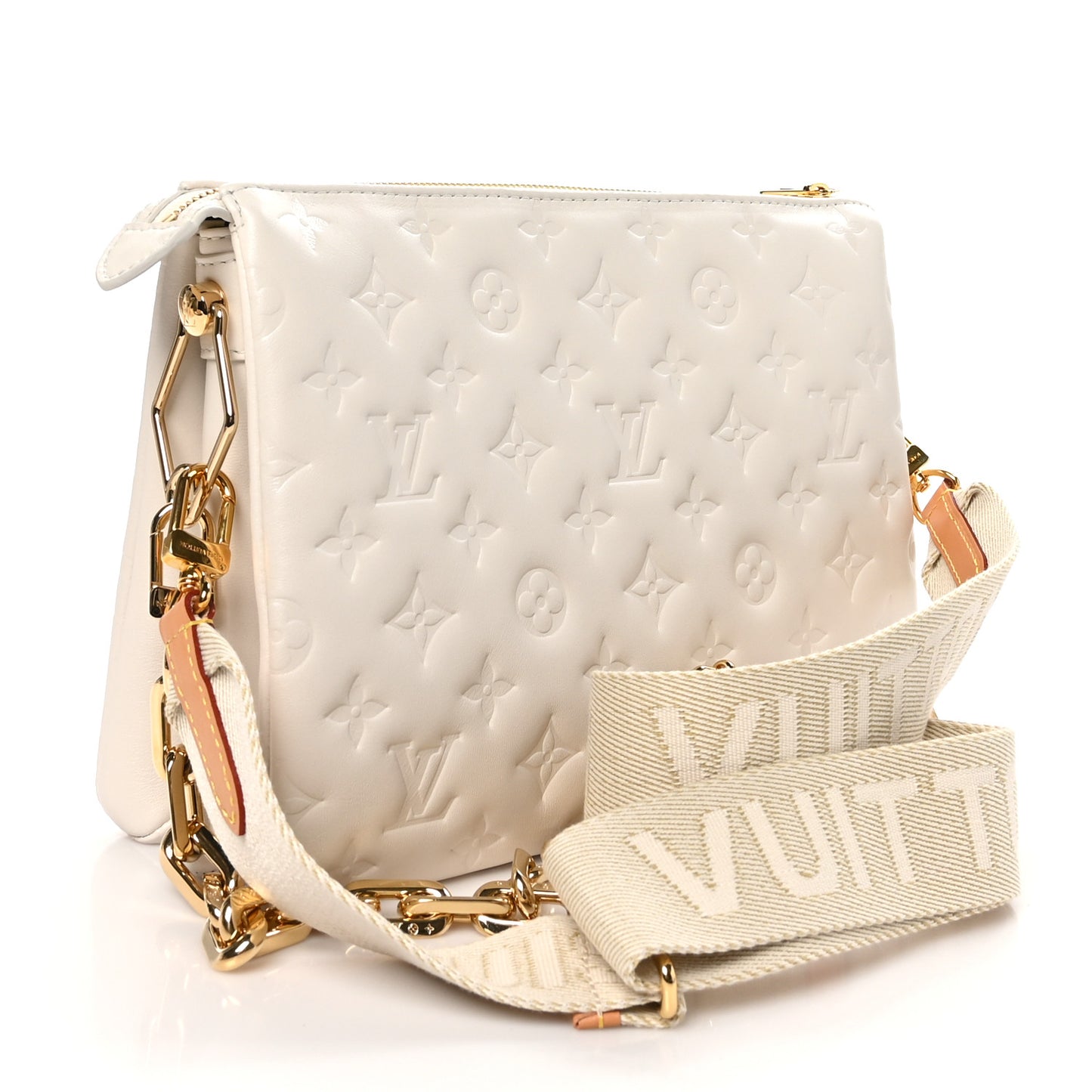 Lambskin Embossed Monogram Coussin PM Beige Cream