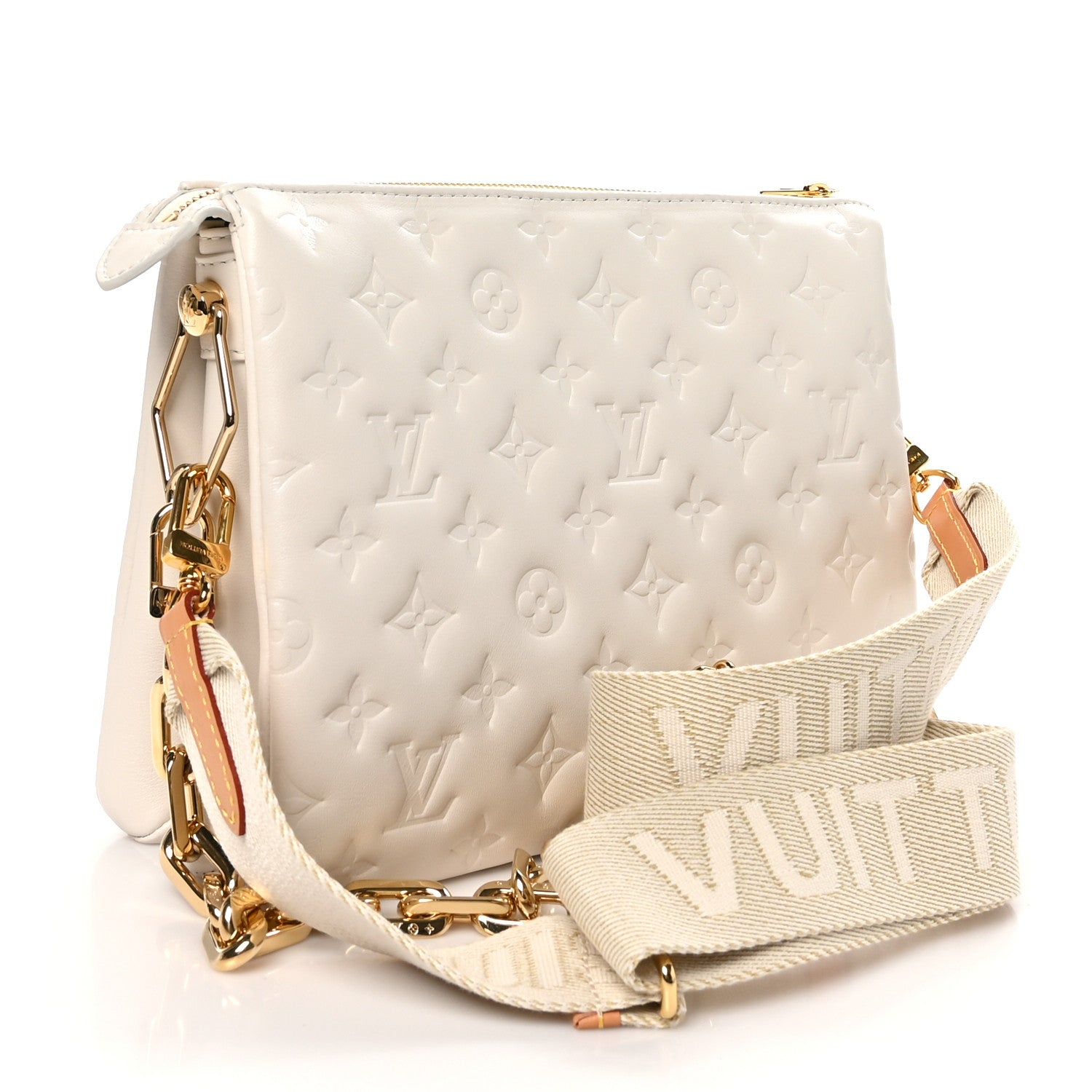 Louis Vuitton Lambskin Embossed Monogram Coussin PM Beige Cream 3 of 10