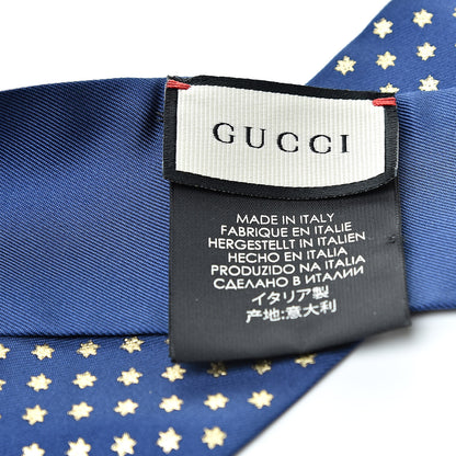 Gucci X SEGA Silk GUCCY Stars Print Neck Bow Scarf Navy Gold 3 of 4
