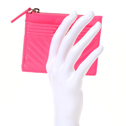 Chanel Patent Chevron Quilted Boy Zip Card Holder Neon Pink 2 of 11
