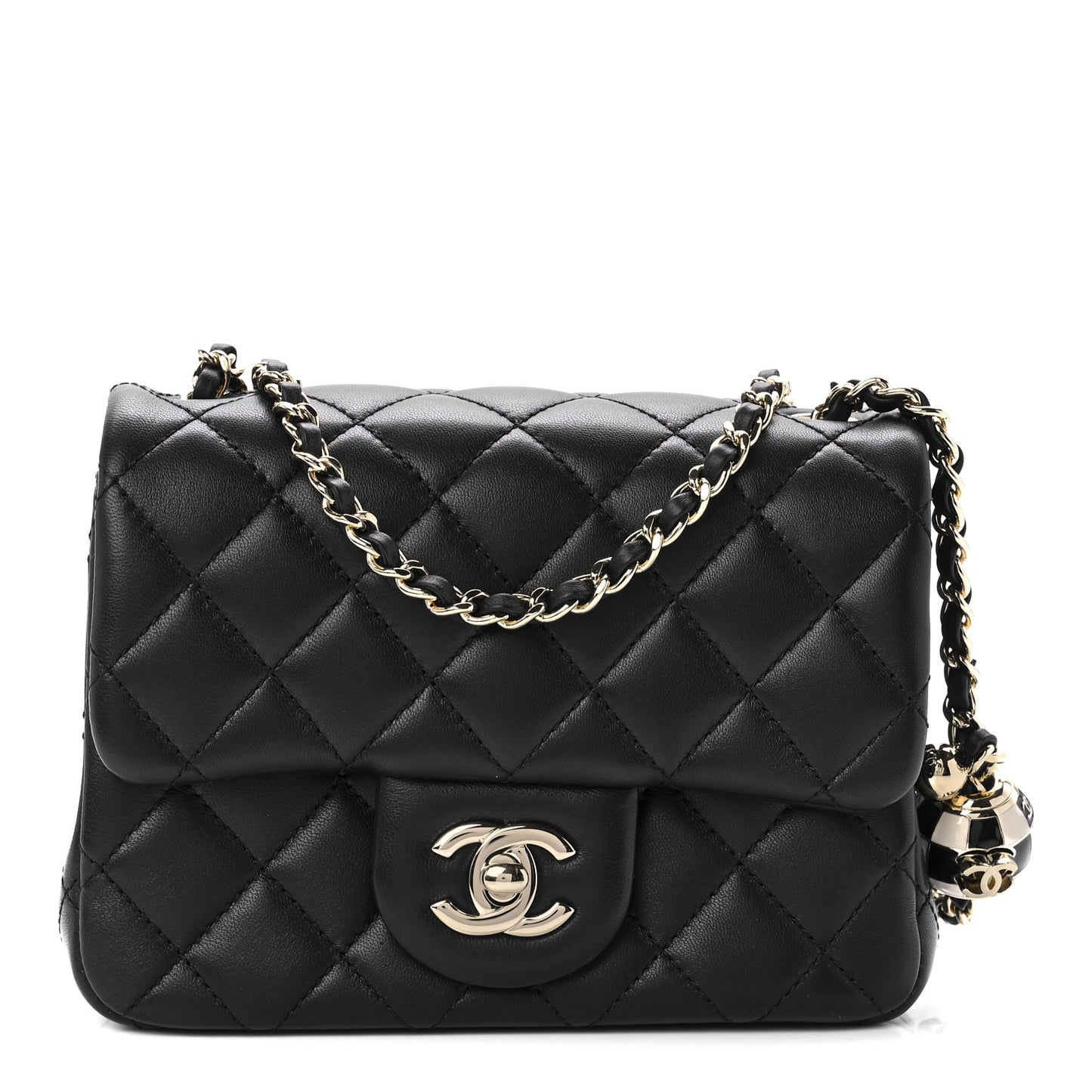 Lambskin Quilted Enamel Mini Pearl Crush Flap Black