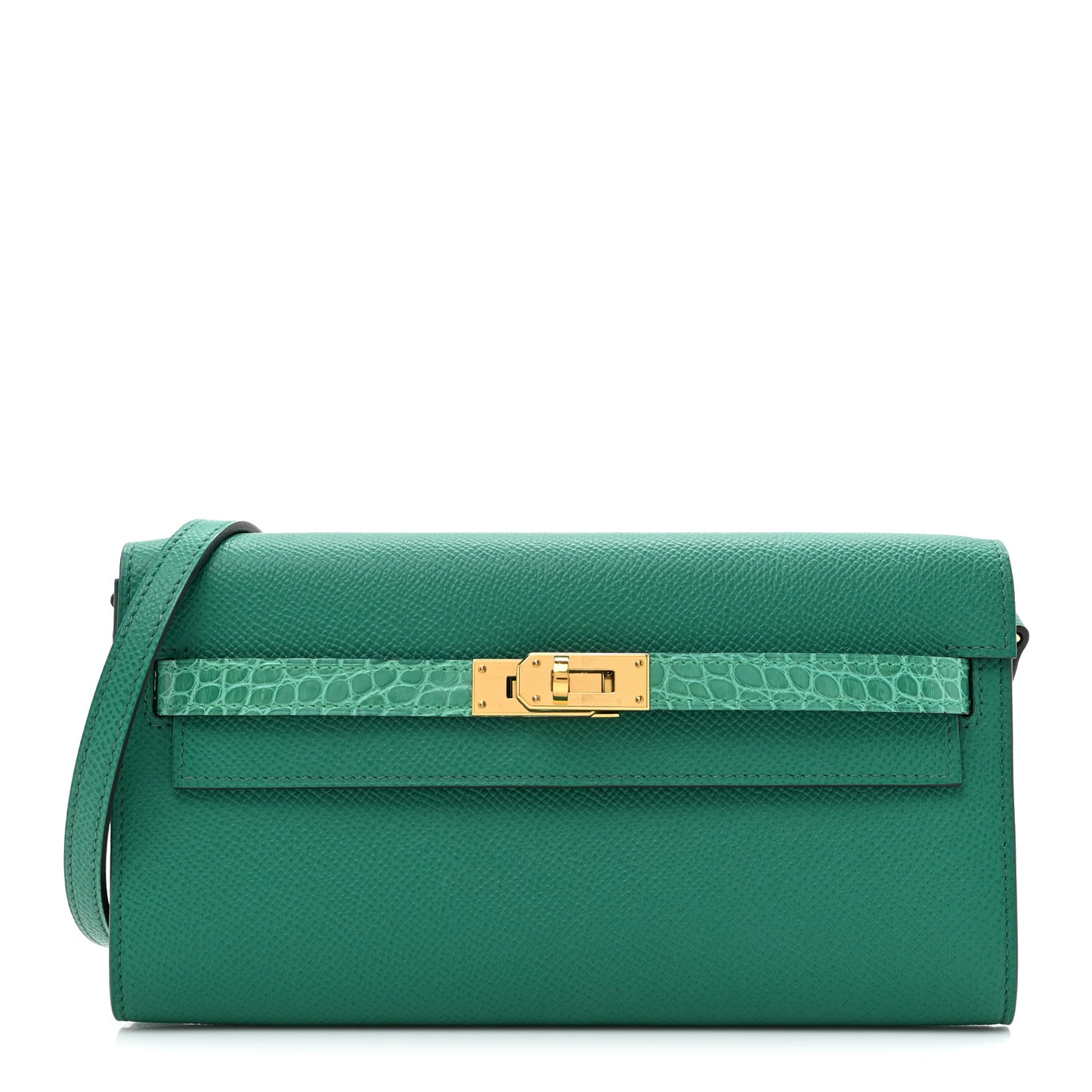 Epsom Shiny Alligator Touch Kelly Wallet To Go Vert Jade