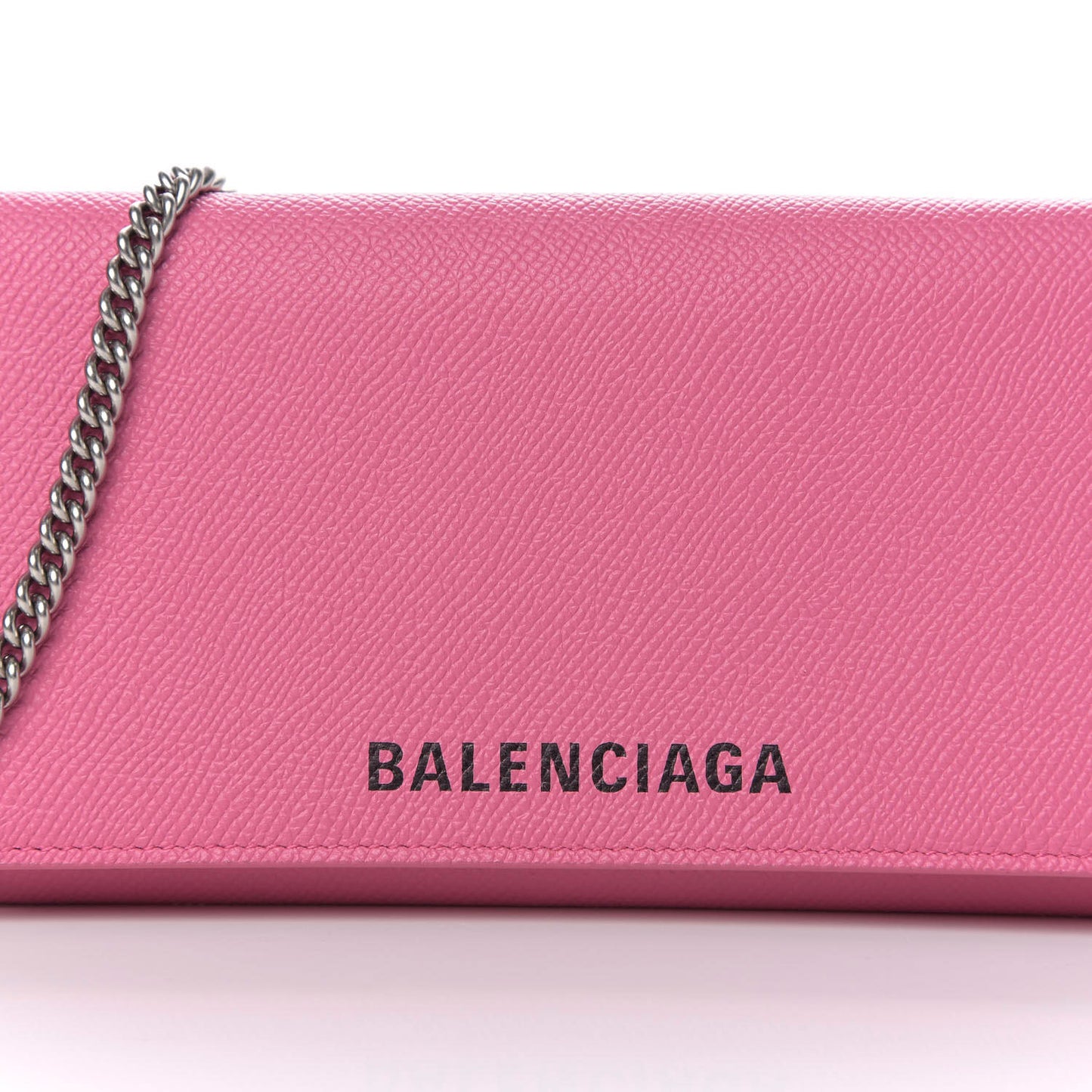 Signature Grained Calfskin Logo Ville Wallet on Chain Bubble Gum Black