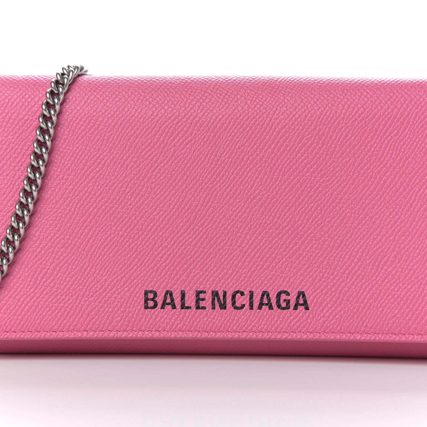 Balenciaga Signature Grained Calfskin Logo Ville Wallet on Chain Bubble Gum Black 9 of 9