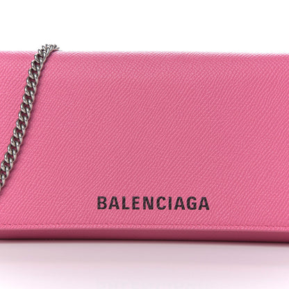 Balenciaga Signature Grained Calfskin Logo Ville Wallet on Chain Bubble Gum Black 9 of 9
