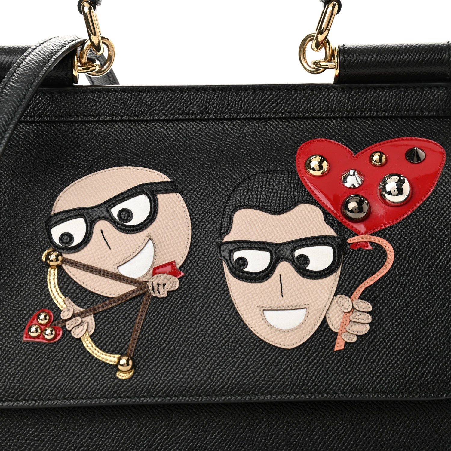 Dolce & Gabbana Dauphine Studded Medium DG Family Patch Miss Sicily Satchel Black 7 of 10