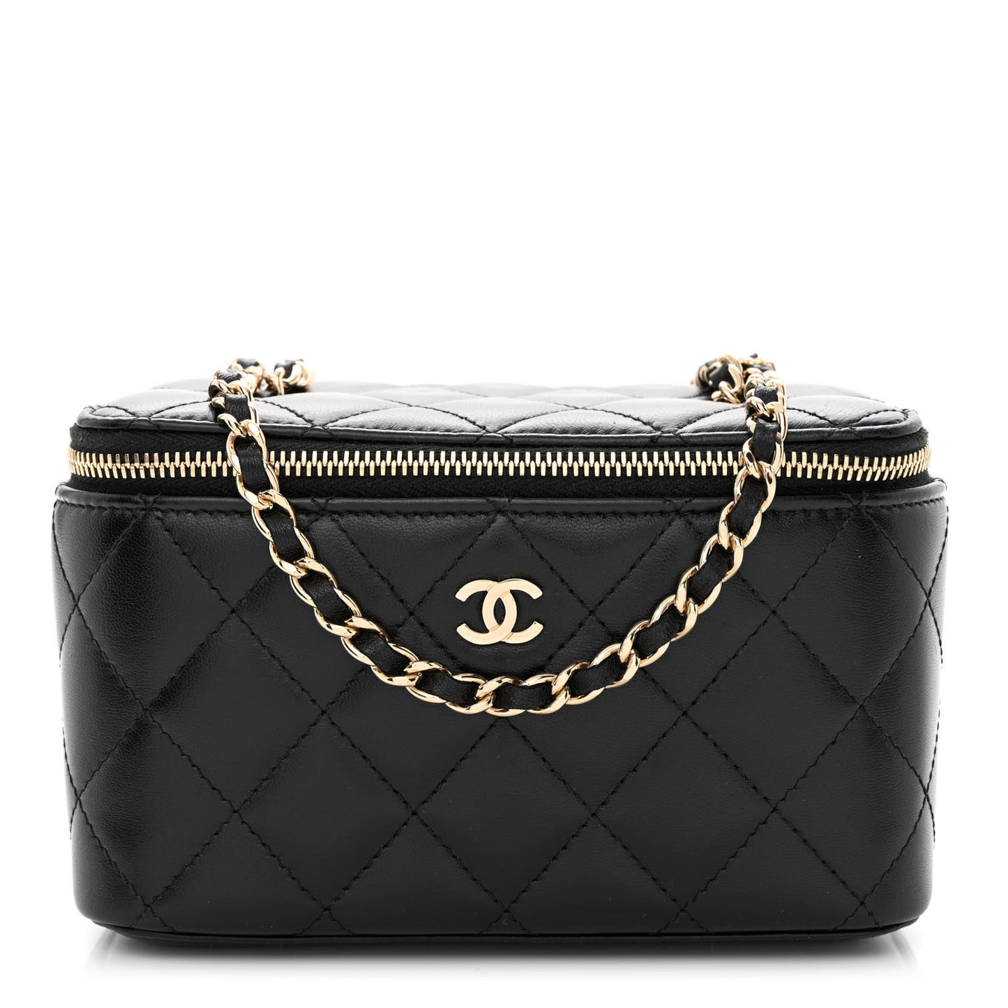 Lambskin Quilted Small Vanity Case With Chain Black