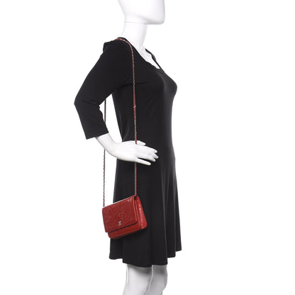Chanel Patent Camellia Embossed Wallet On Chain WOC Dark Red 2 of 11