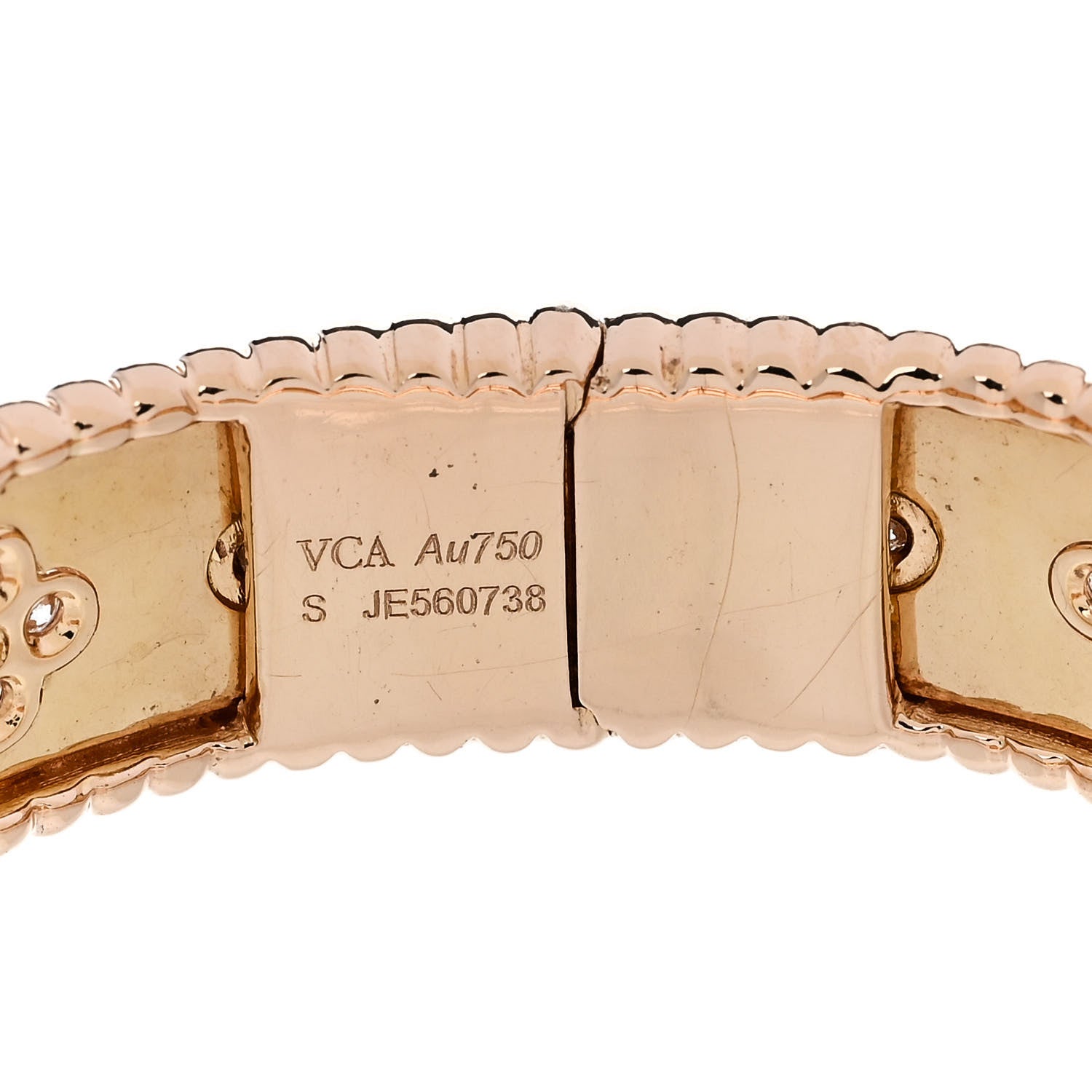 Van Cleef & Arpels 18K Rose Gold Diamond Perlee Clovers Bangle Bracelet S 4 of 4