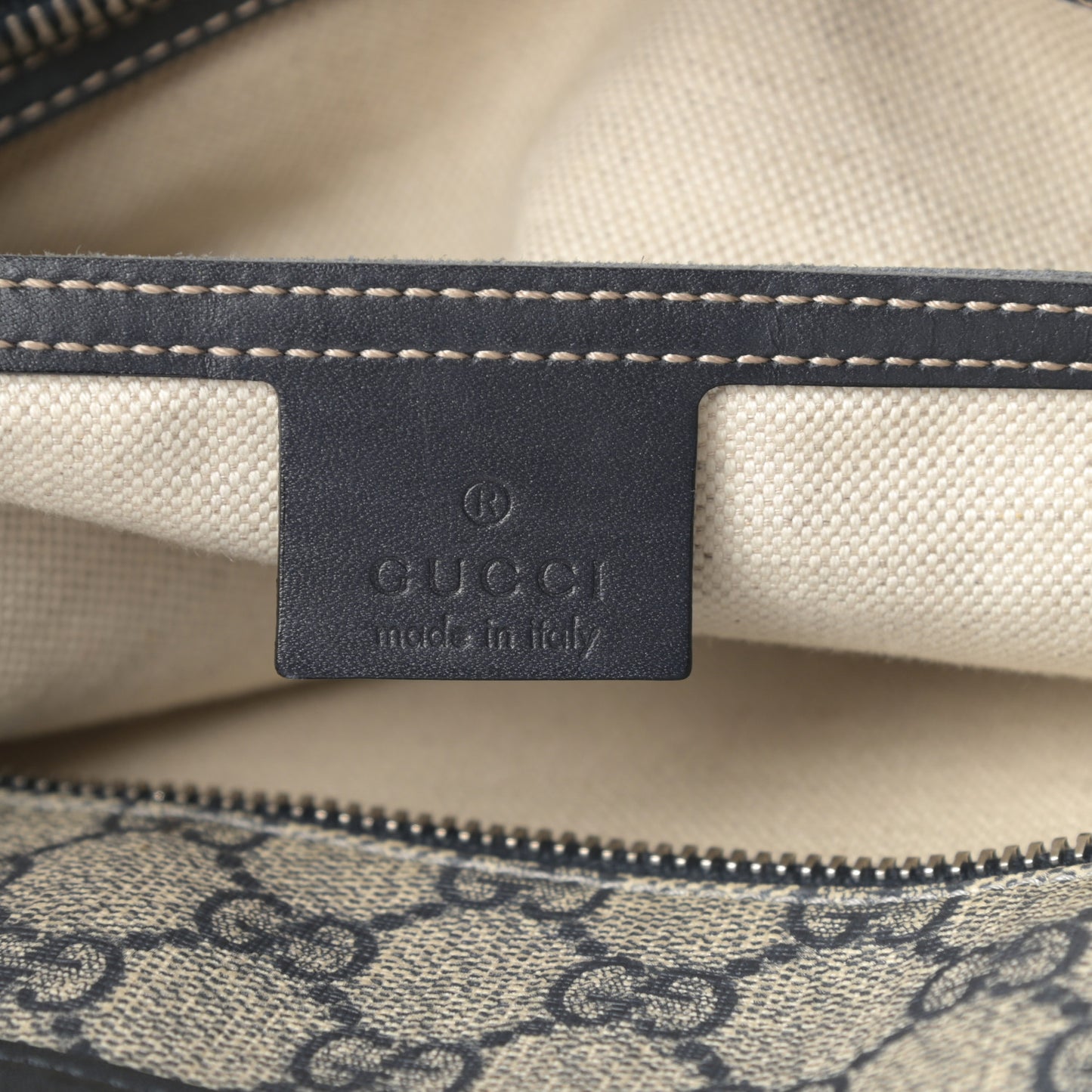 GG Supreme Monogram Medium Zippered Shopping Tote Navy
