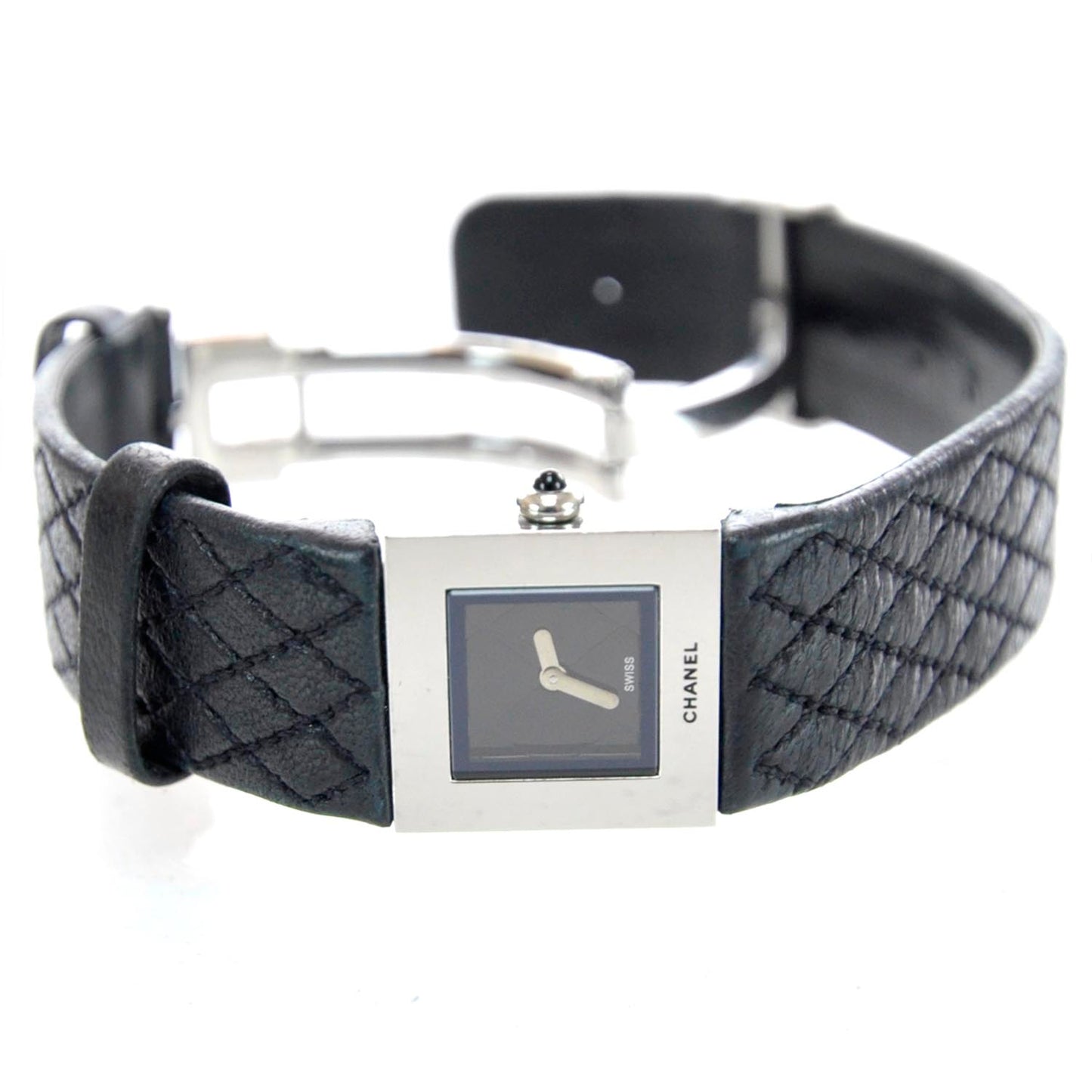 Stainless Steel Calfskin 19mm Quilted Matelasse Quartz Watch Black