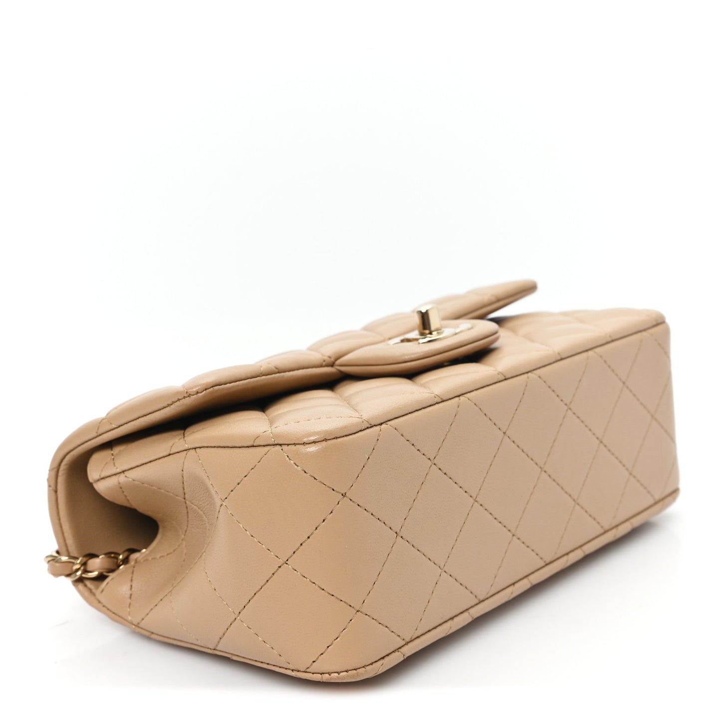 Lambskin Quilted Mini Top Handle Rectangular Flap Beige