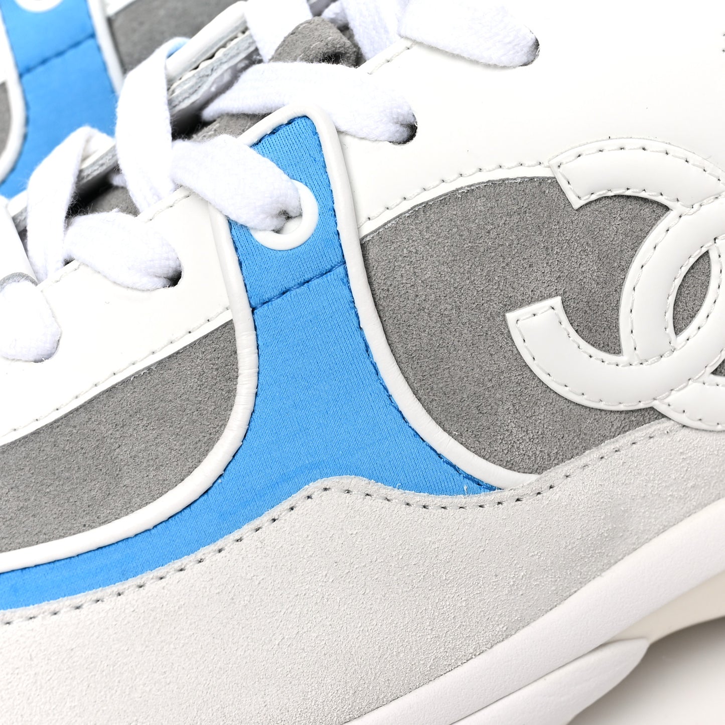 Suede Calfskin CC Sneakers 41 White Grey Blue