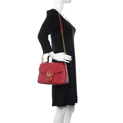 Gucci Calfskin Matelasse Small GG Marmont Top Handle Shoulder Bag Hibiscus Red 2 of 11