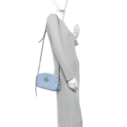 Gucci Calfskin Matelasse Small GG Marmont Chain Shoulder Bag Porcelain Light Blue 2 of 11