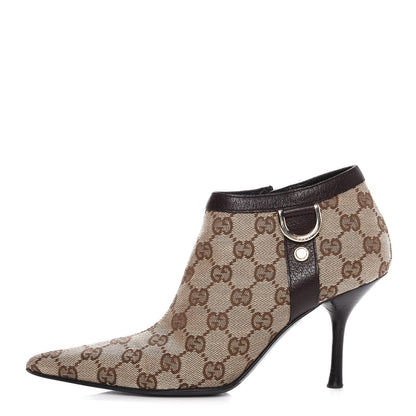 Gucci Monogram Textured Calfskin D Ring Ankle Booties 6.5 Beige Ebony Cocoa 1 of 12