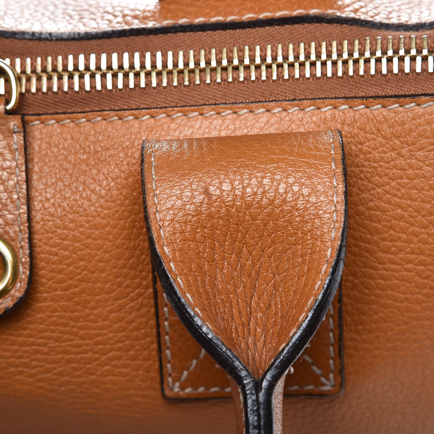 Pebbled Calfskin Skull Padlock Zip Tote Cognac