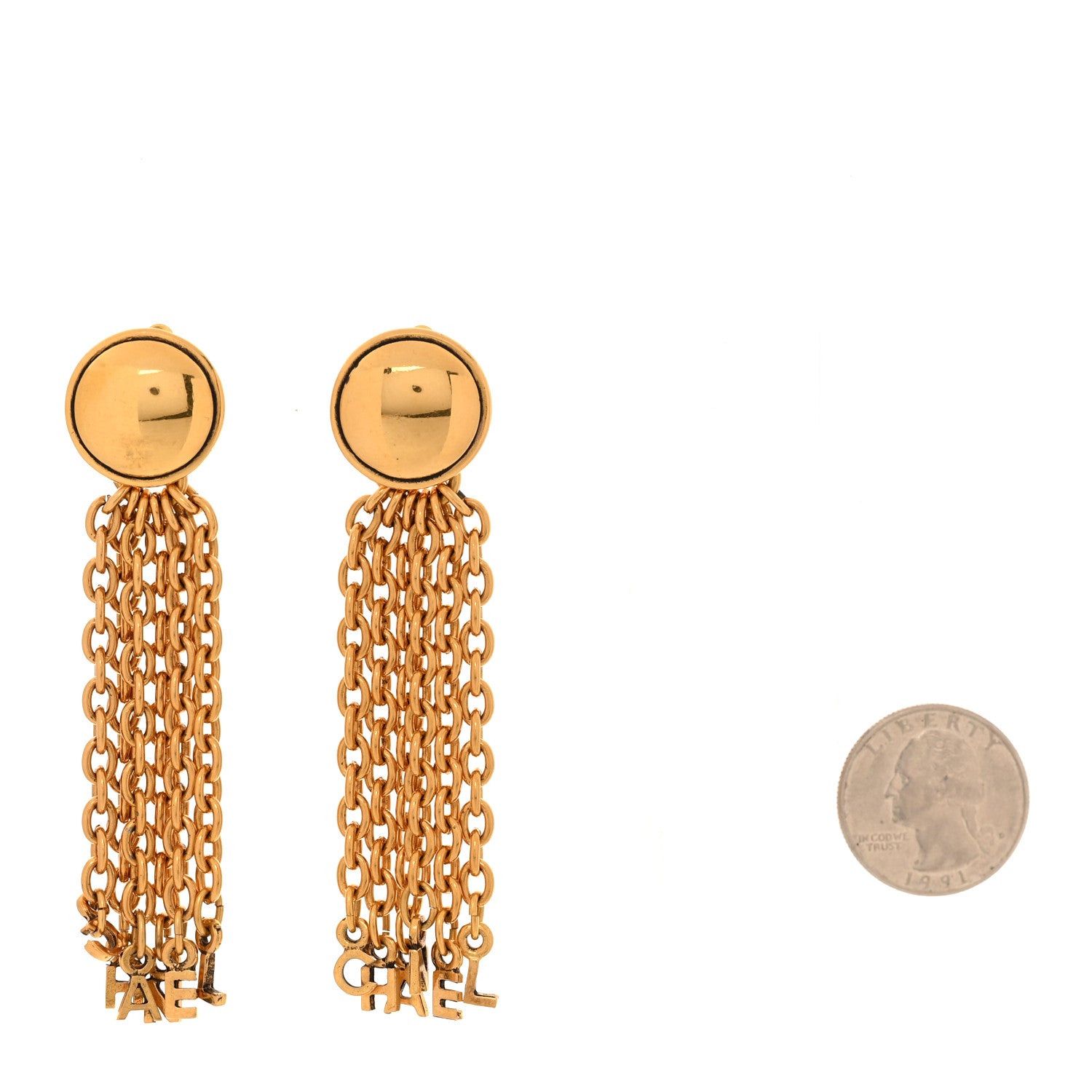 Chanel Metal Chain Logo Drop Clip On Earrings Gold 2 of 4