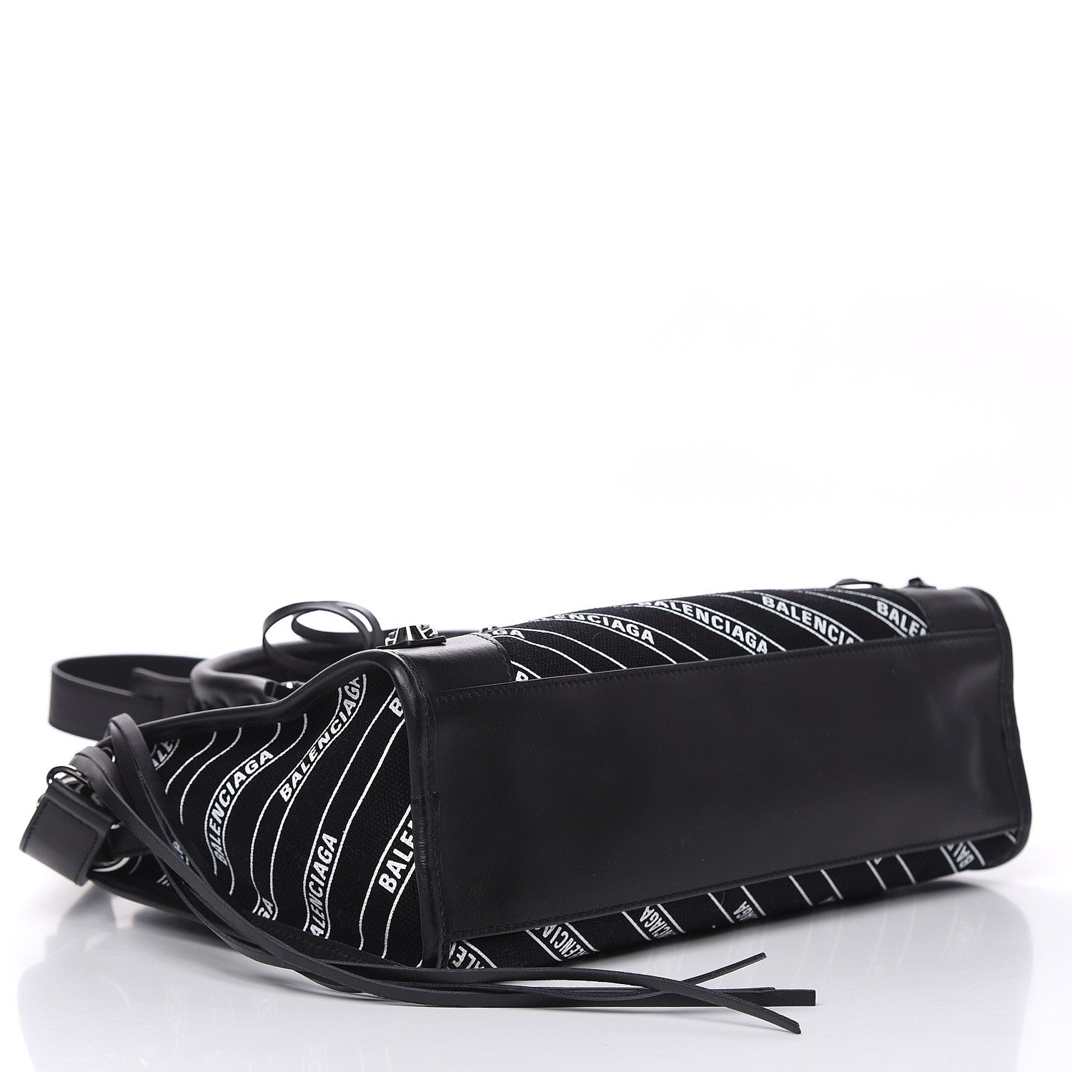 Balenciaga Canvas Satin Calfskin Diagonal Allover Logo Print Classic Silver Hardware S City Black White 4 of 9