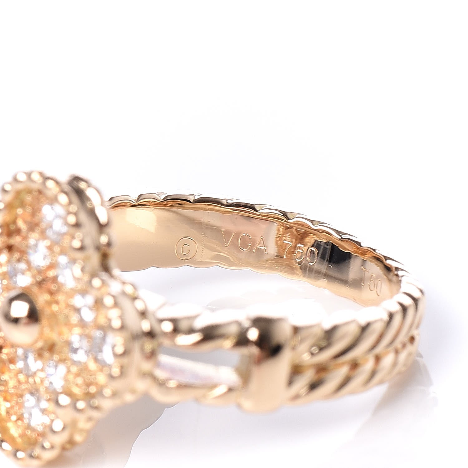 Van Cleef & Arpels 18K Yellow Gold Diamond Vintage Alhambra Ring 50 5.25 5 of 6