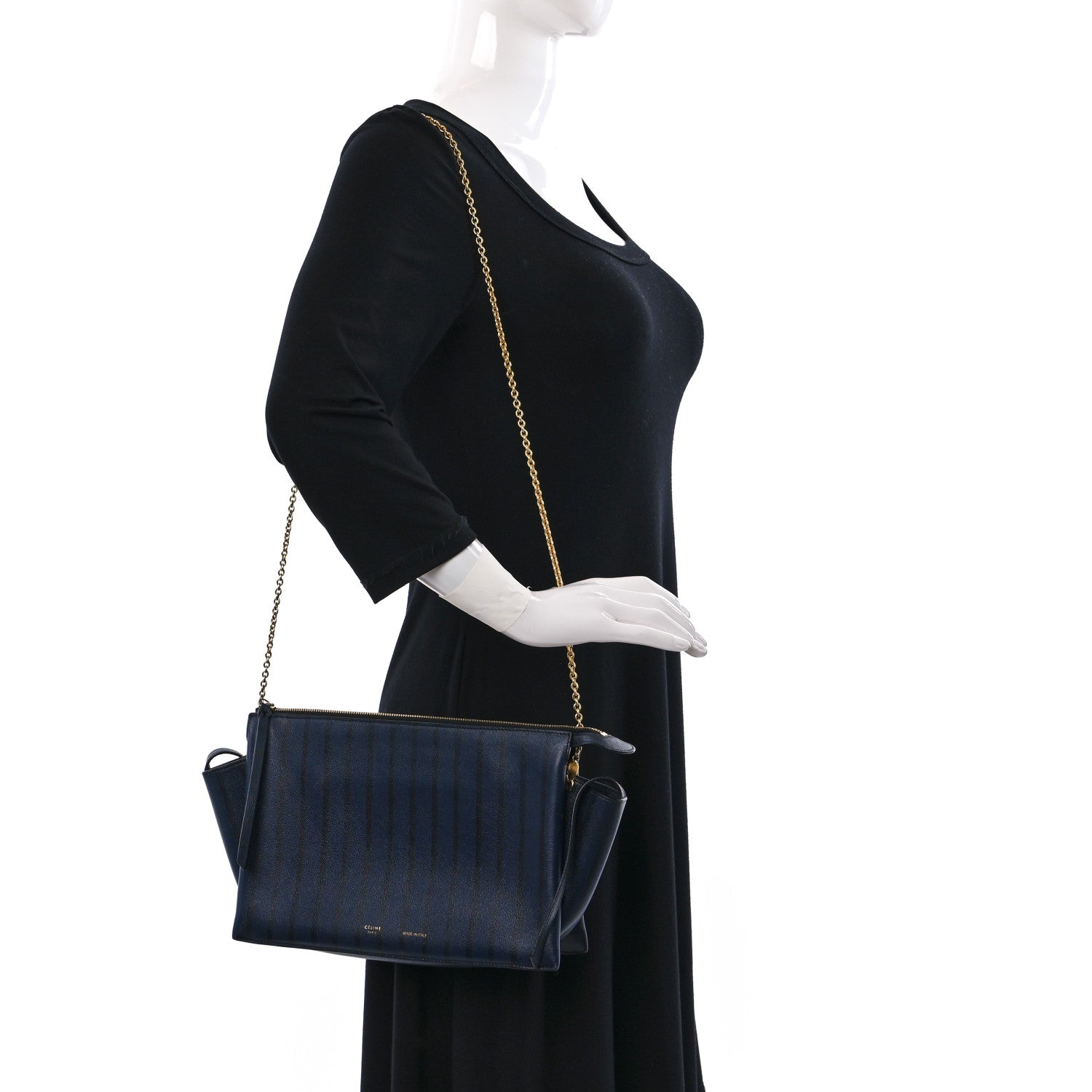 Celine Grained Calfskin Striped Tri-Fold Clutch Midnight 2 of 8