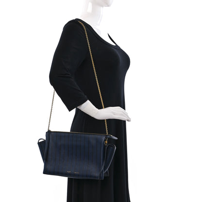 Celine Grained Calfskin Striped Tri-Fold Clutch Midnight 2 of 8
