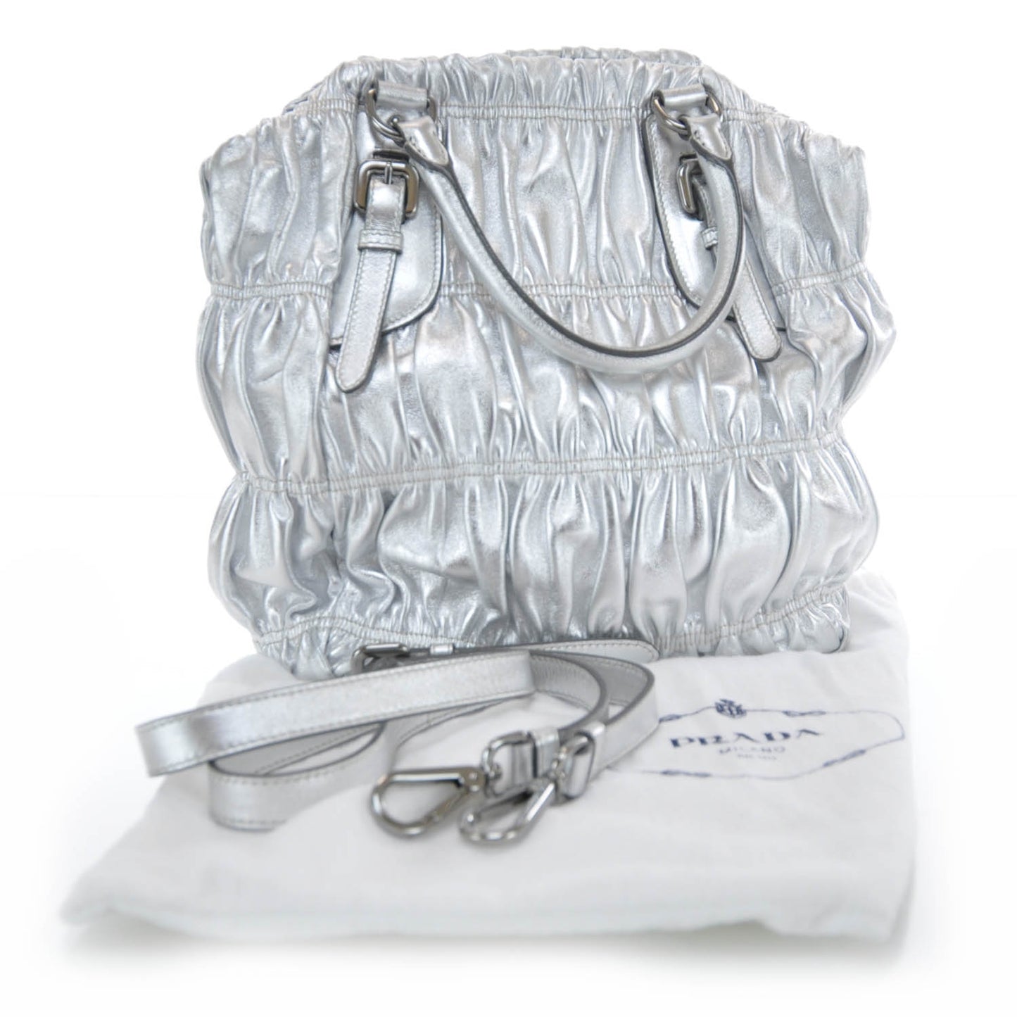Nappa Dressy Gaufre Frame Tote Argento