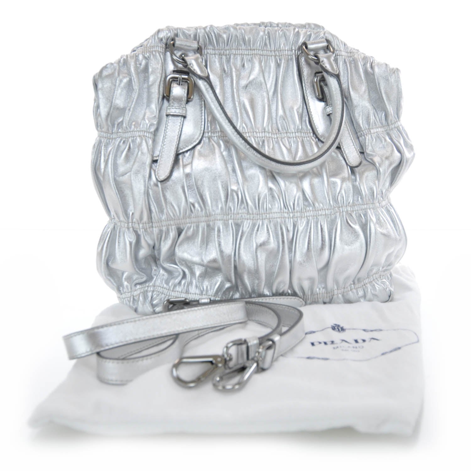 Prada Nappa Dressy Gaufre Frame Tote Argento 3 of 9