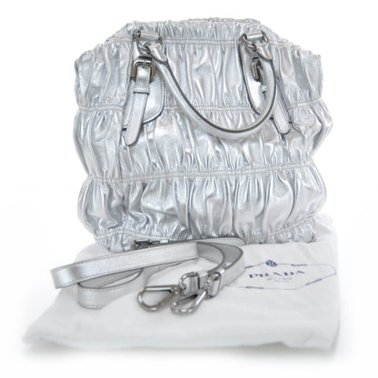 Prada Nappa Dressy Gaufre Frame Tote Argento 3 of 9