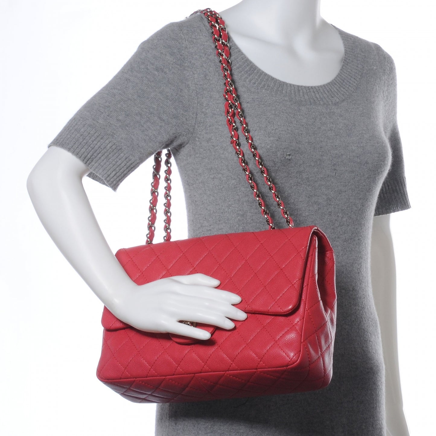 Washed Caviar Jumbo Single Flap Fuchsia