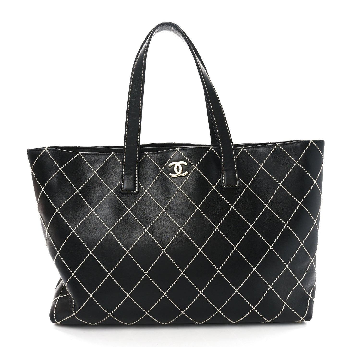 Calfskin Wild Stitch Large Tote Black