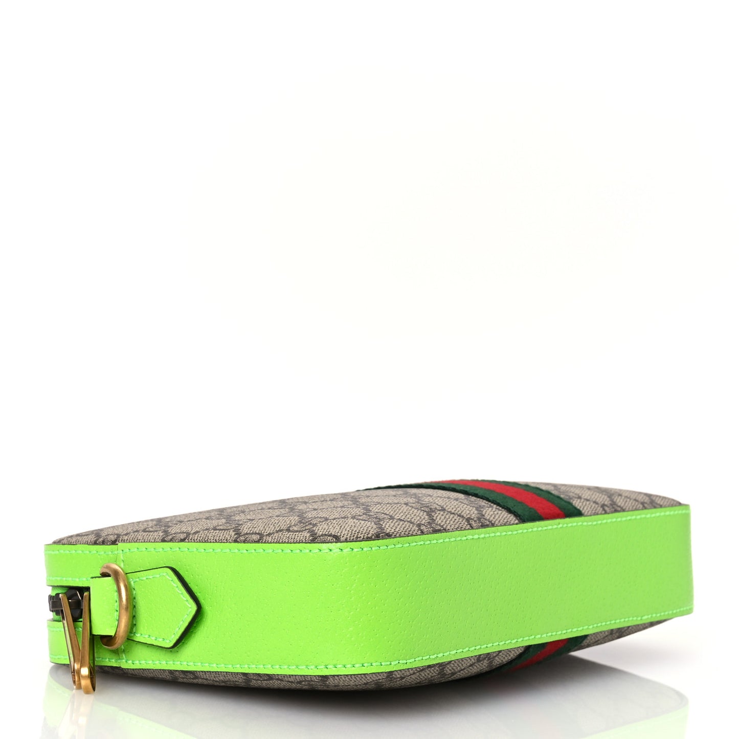 GG Supreme Monogram Textured Dollar Calfskin Web Ophidia Wristlet Shoulder Bag Beige Ebony Green