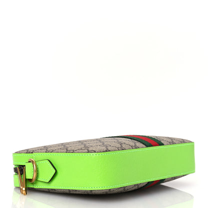Gucci GG Supreme Monogram Textured Dollar Calfskin Web Ophidia Wristlet Shoulder Bag Beige Ebony Green 4 of 13