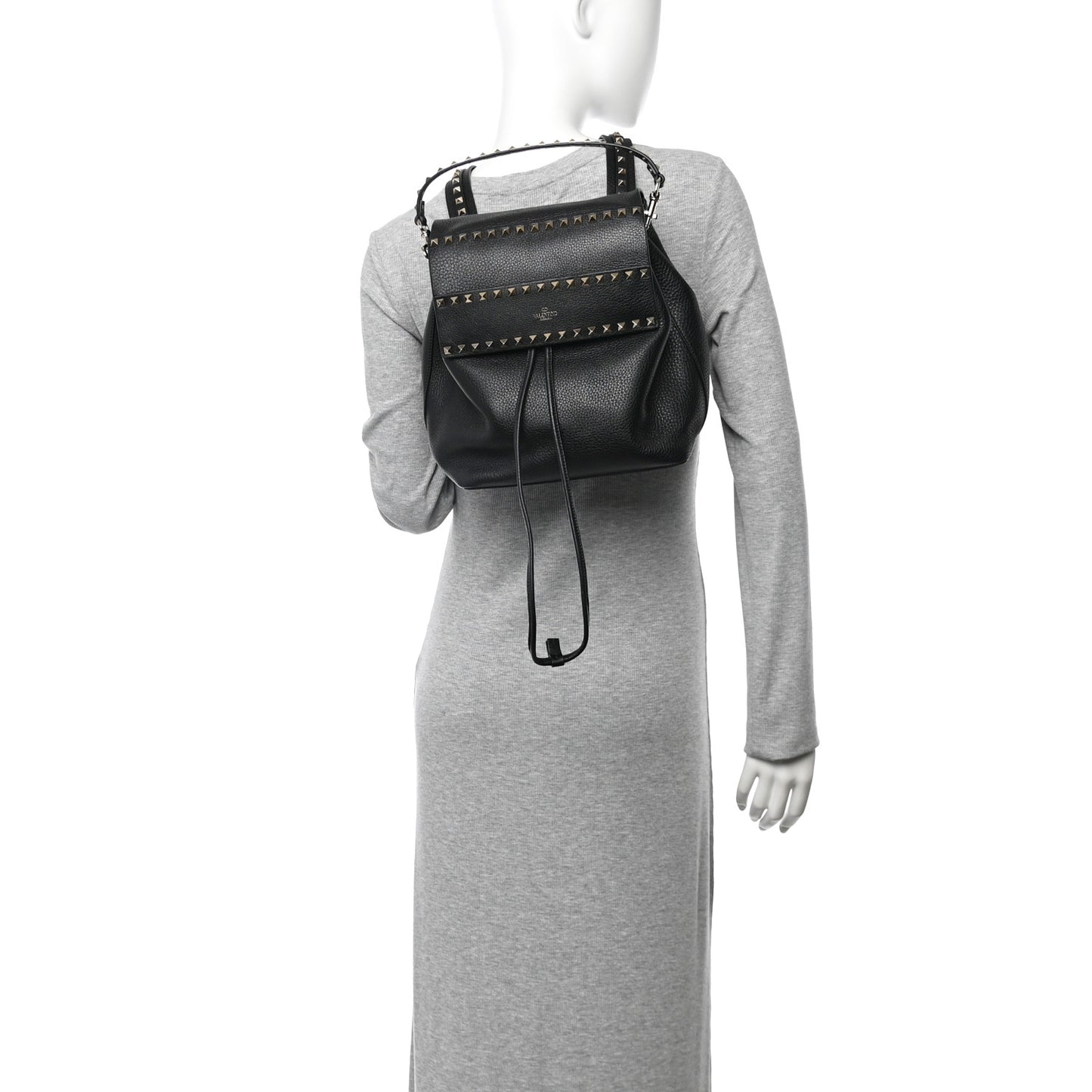 Grained Calfskin Rockstud Backpack Black
