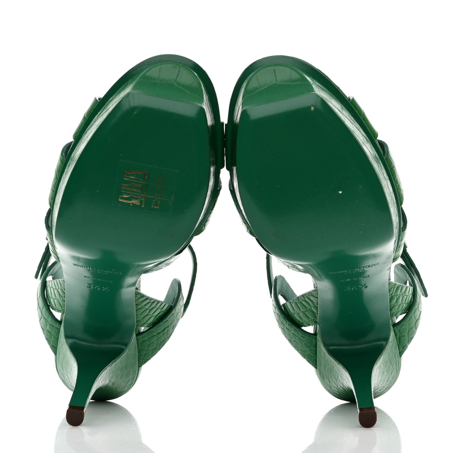 Calfskin Crocodile Embossed Tribute 75 Platform Sandals 36.5 Green