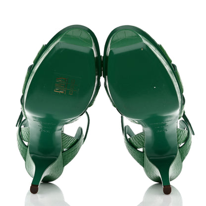 Saint Laurent Calfskin Crocodile Embossed Tribute 75 Platform Sandals 36.5 Green 5 of 8