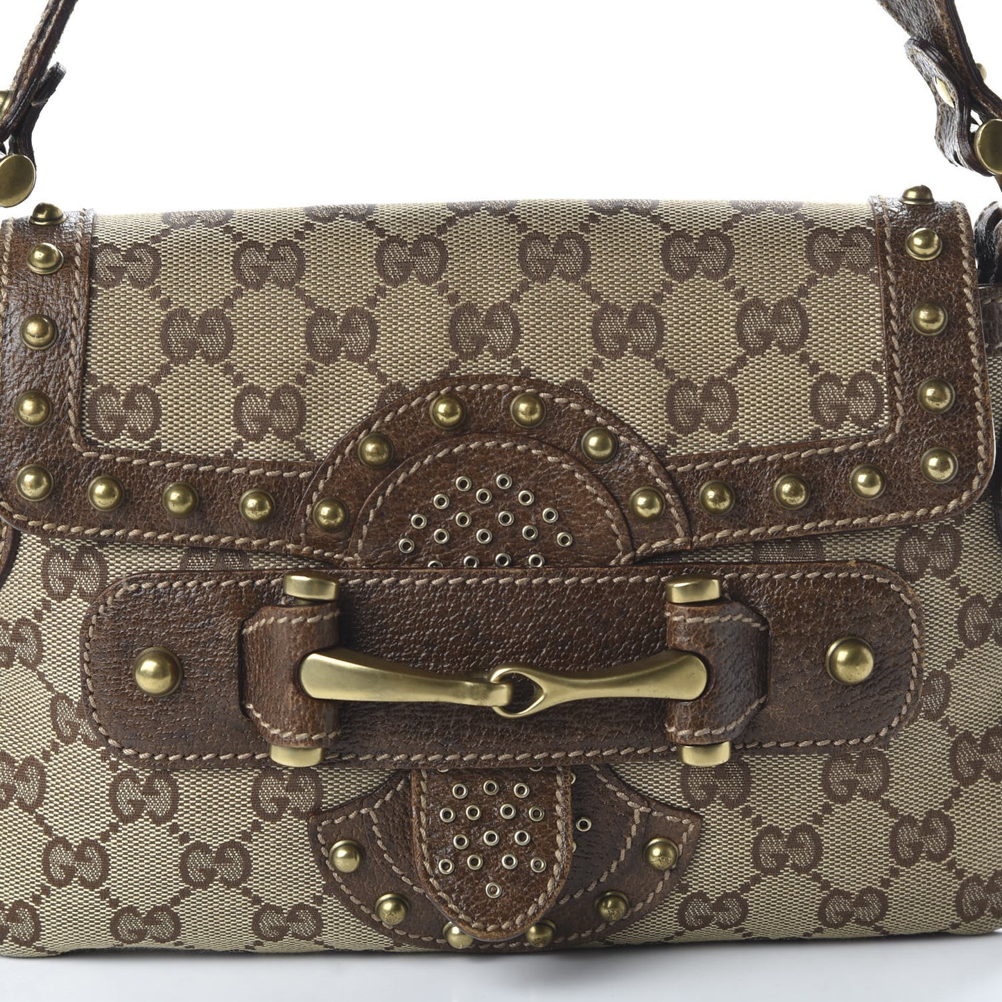 Monogram Studded Pelham Runway Flap Bag Brown