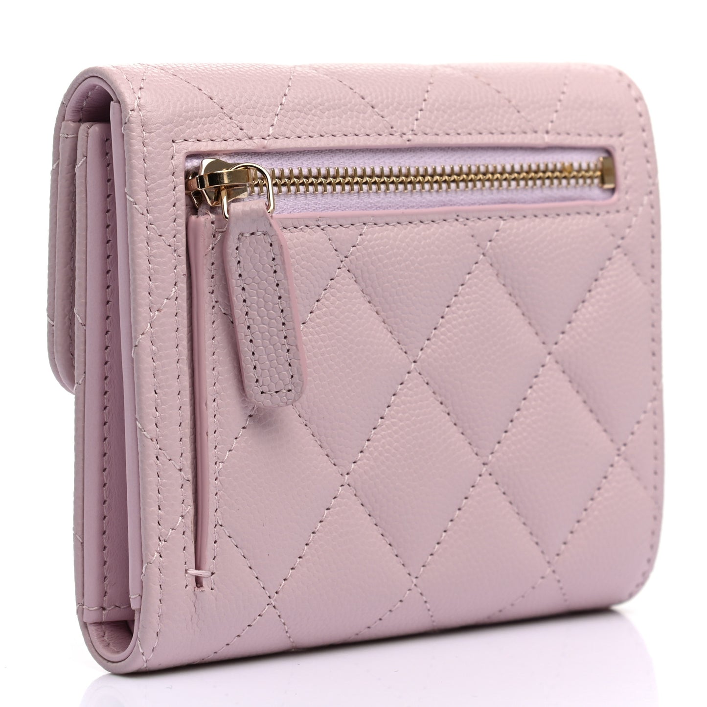 Caviar Quilted Compact Flap Wallet Light Pink