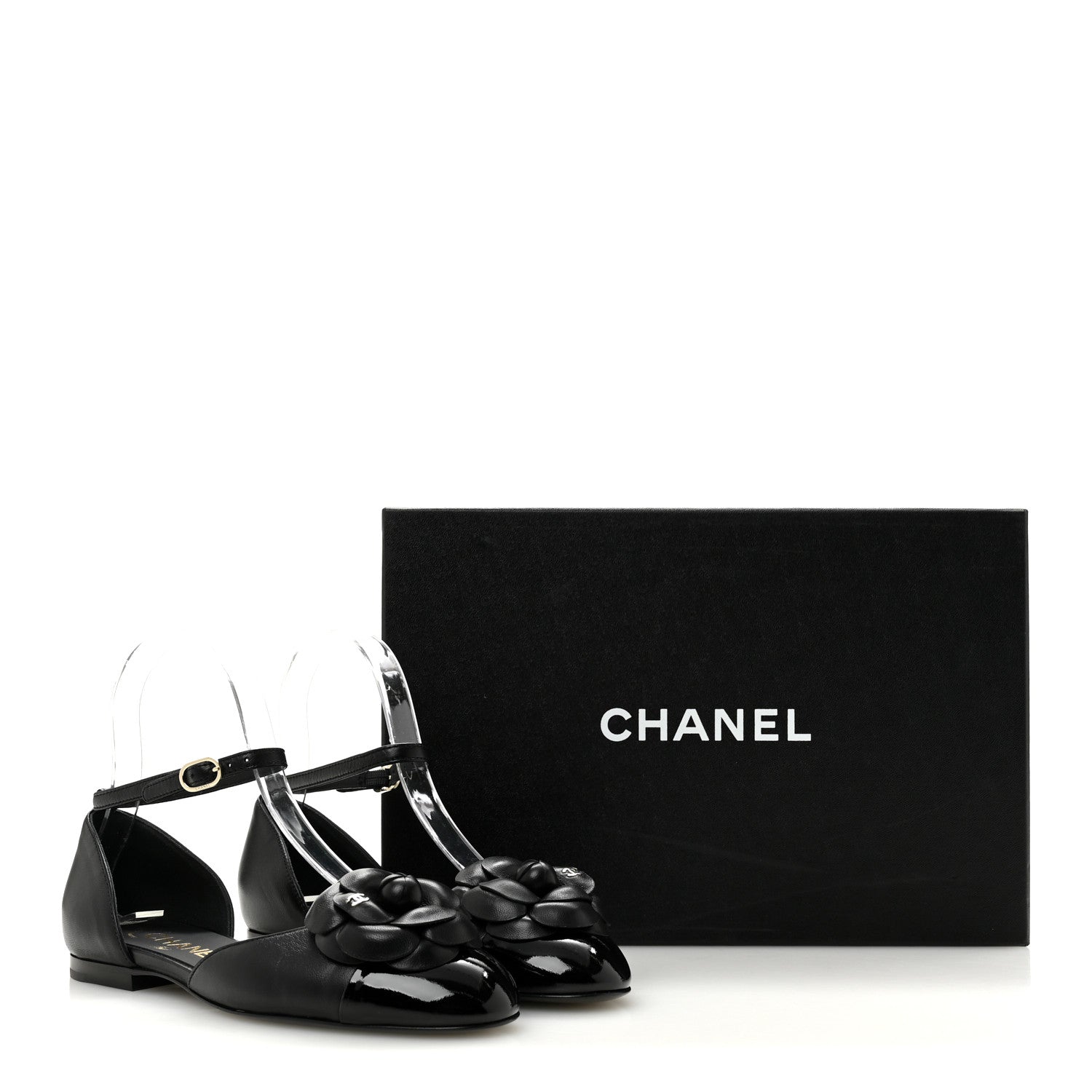 Chanel Lambskin Patent Calfskin Cap Toe Camellia Mary Jane Flats 36 Black 10 of 10