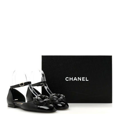 Chanel Lambskin Patent Calfskin Cap Toe Camellia Mary Jane Flats 36 Black 10 of 10