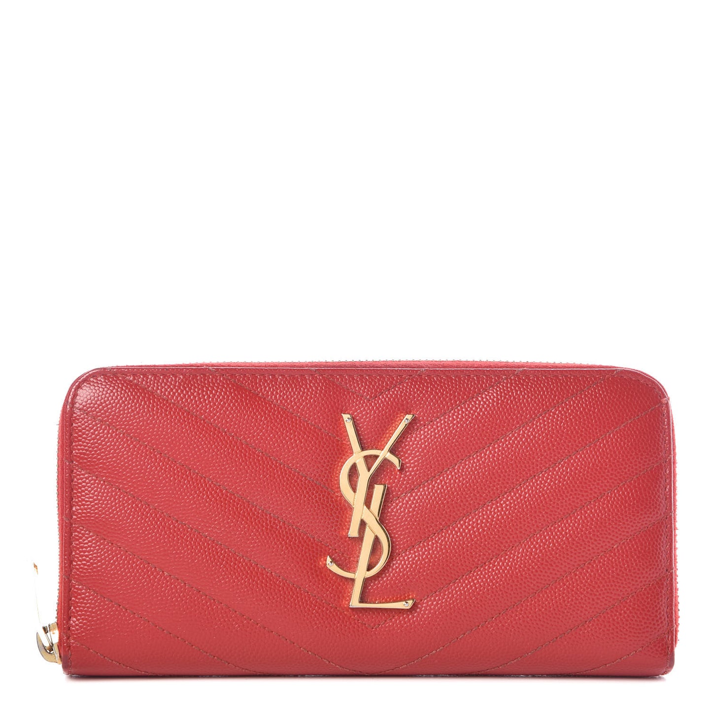Grain De Poudre Matelasse Chevron Monogram Zip Around Wallet Red