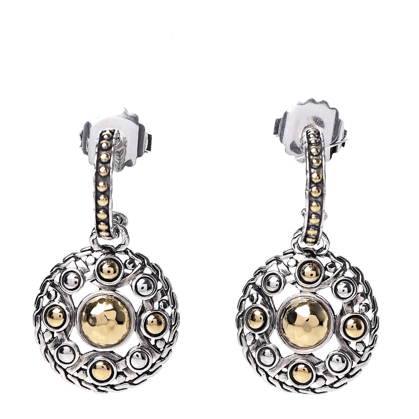 Sterling Silver 22K Yellow Gold Hammered Dot Drop Earrings