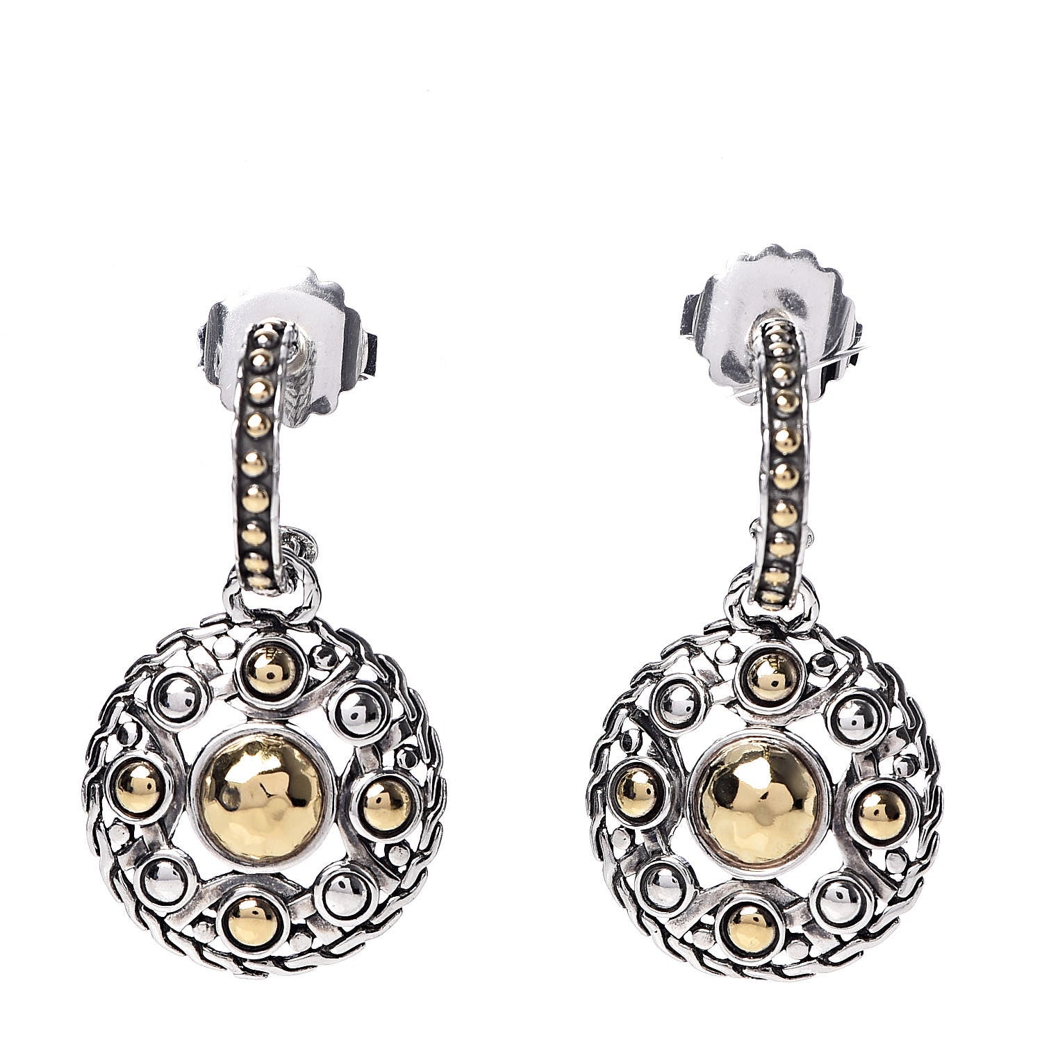 John Hardy Sterling Silver 22K Yellow Gold Hammered Dot Drop Earrings 1 of 4