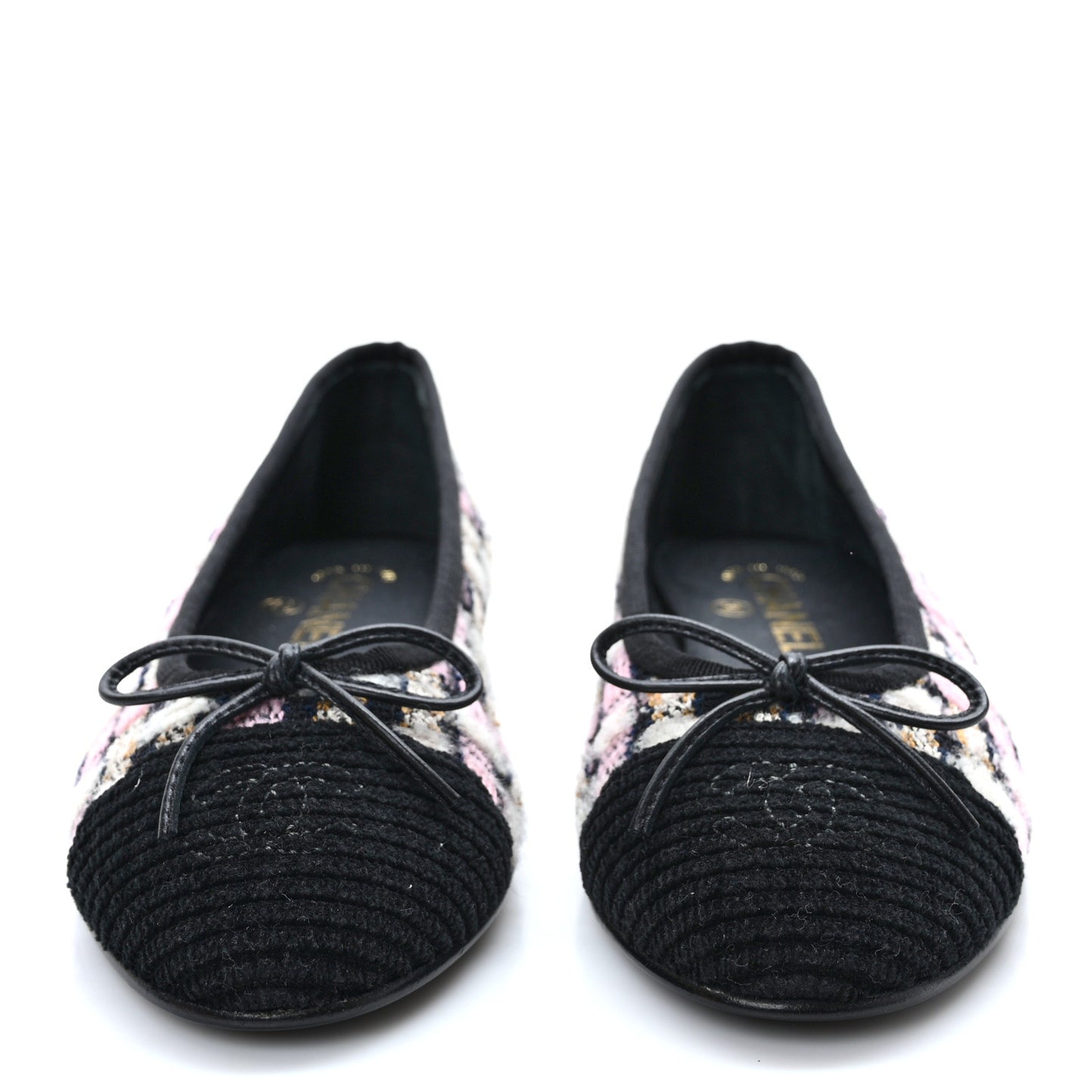 Wool Cotton Tweed Corduroy Cap Toe Ballerina Flats 36 Multicolor Black