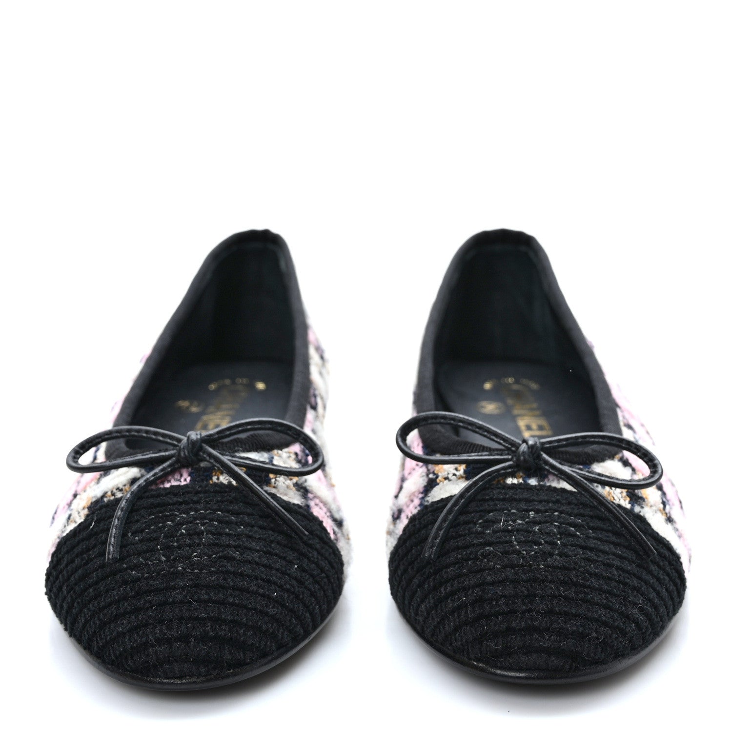 Chanel Wool Cotton Tweed Corduroy Cap Toe Ballerina Flats 36 Multicolor Black 2 of 9