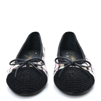 Chanel Wool Cotton Tweed Corduroy Cap Toe Ballerina Flats 36 Multicolor Black 2 of 9