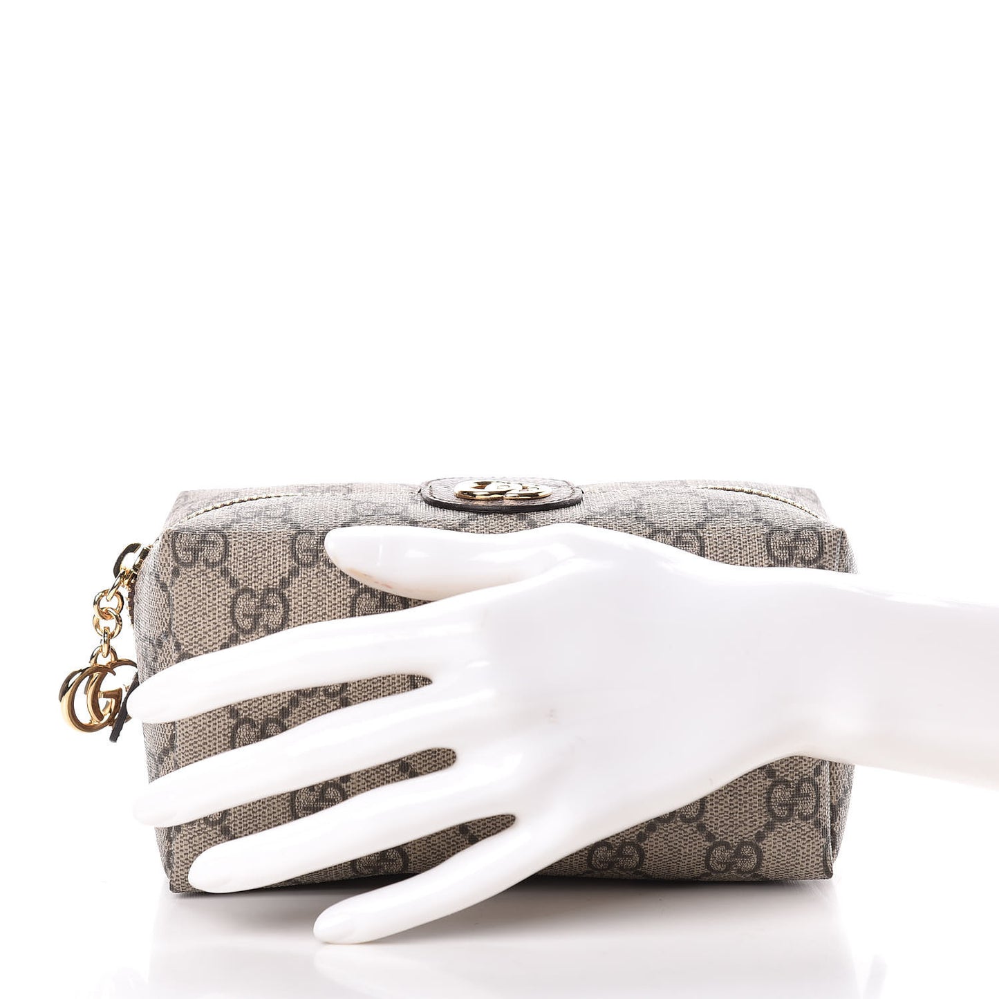 Soft GG Supreme Monogram Calfskin Medium Ophidia Cosmetic Case Beige Ebony New Acero
