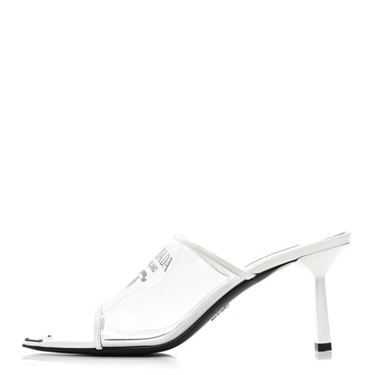Prada Plexiglass Calfskin Metal Triangle Logo 75mm Slide Sandals 39.5 White 1 of 11